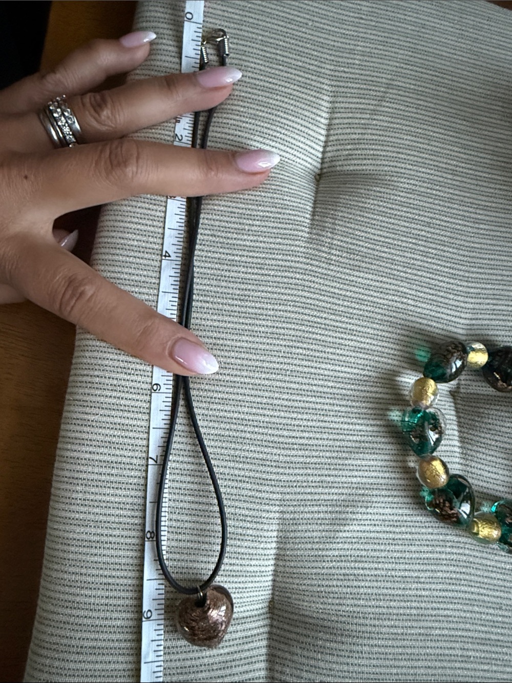 Dichroic Glass Heart Pendant Necklace & green gold stretch bracelet bracelet - Picture 6 of 6